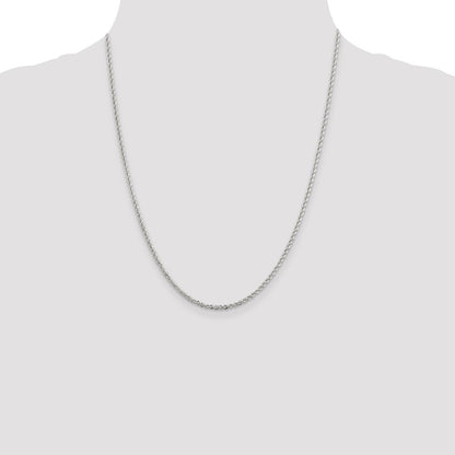 22 Inch Sterling Silver Rhodium-Plated 2.3mm Solid Rope Chain Necklace