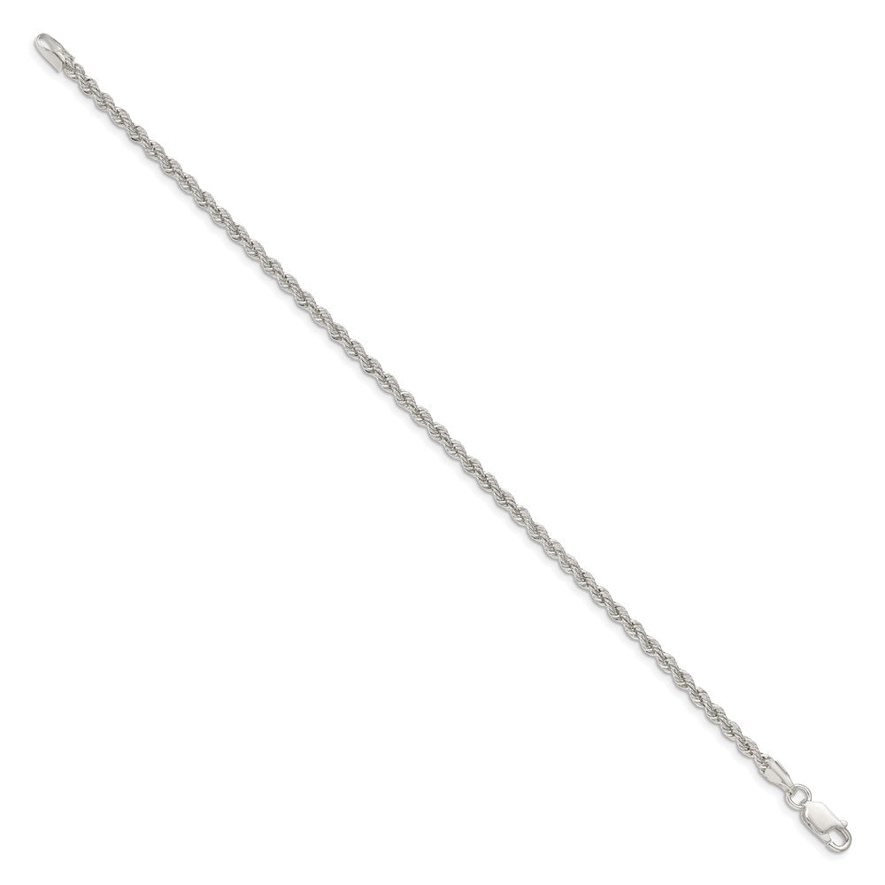 8 Inch Sterling Silver 2.5mm Solid Rope Chain Bracelet