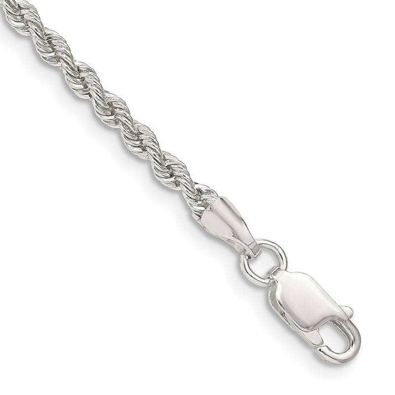 8 Inch Sterling Silver 2.5mm Solid Rope Chain Bracelet
