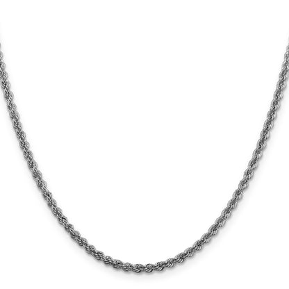 22 Inch Sterling Silver Rhodium-Plated 2.5mm Solid Rope Chain Necklace