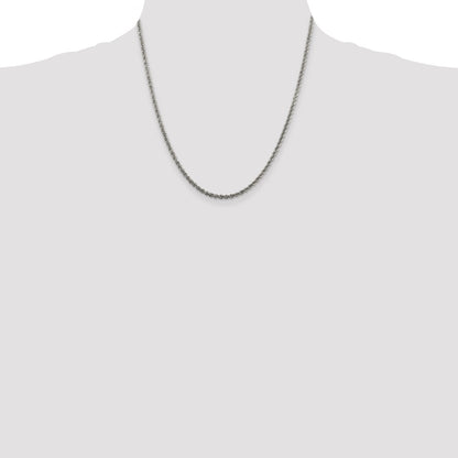 20 Inch Sterling Silver Rhodium-Plated 2.5mm Solid Rope Chain Necklace