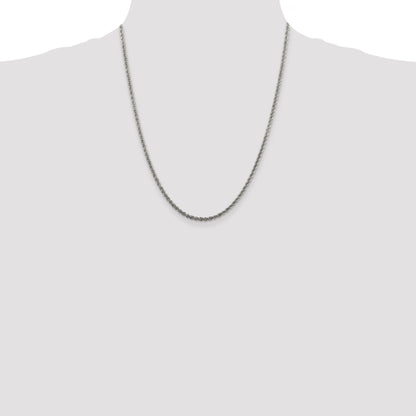 22 Inch Sterling Silver Rhodium-Plated 2.5mm Solid Rope Chain Necklace
