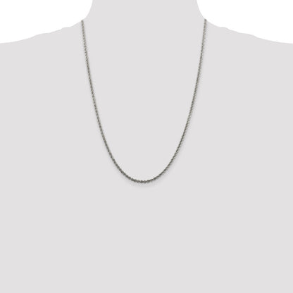 24 Inch Sterling Silver Rhodium-Plated 2.5mm Solid Rope Chain Necklace