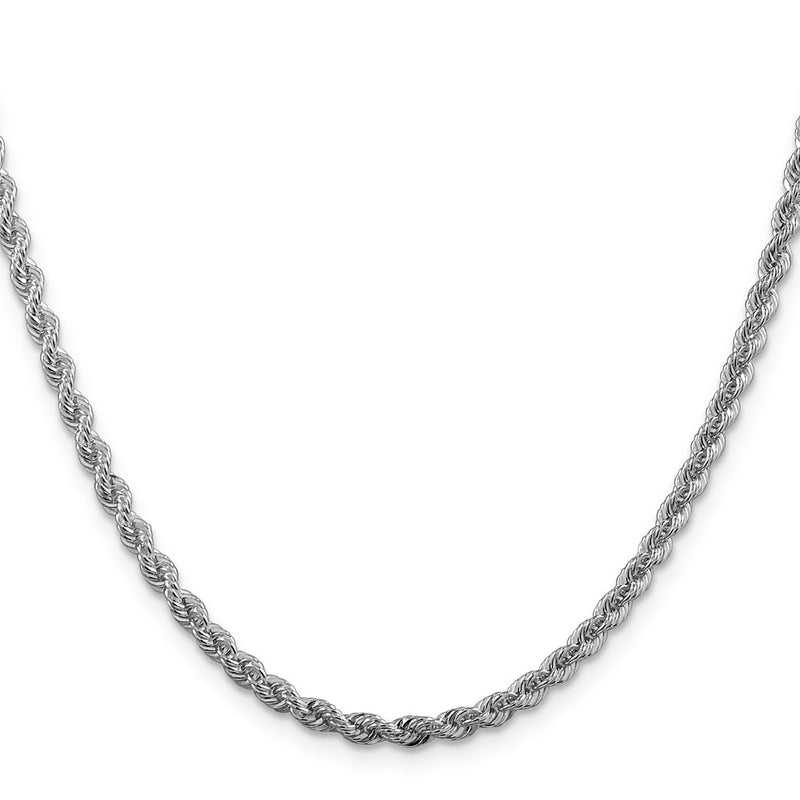 30 Inch Sterling Silver Rhodium-Plated 3mm Solid Rope Chain Necklace