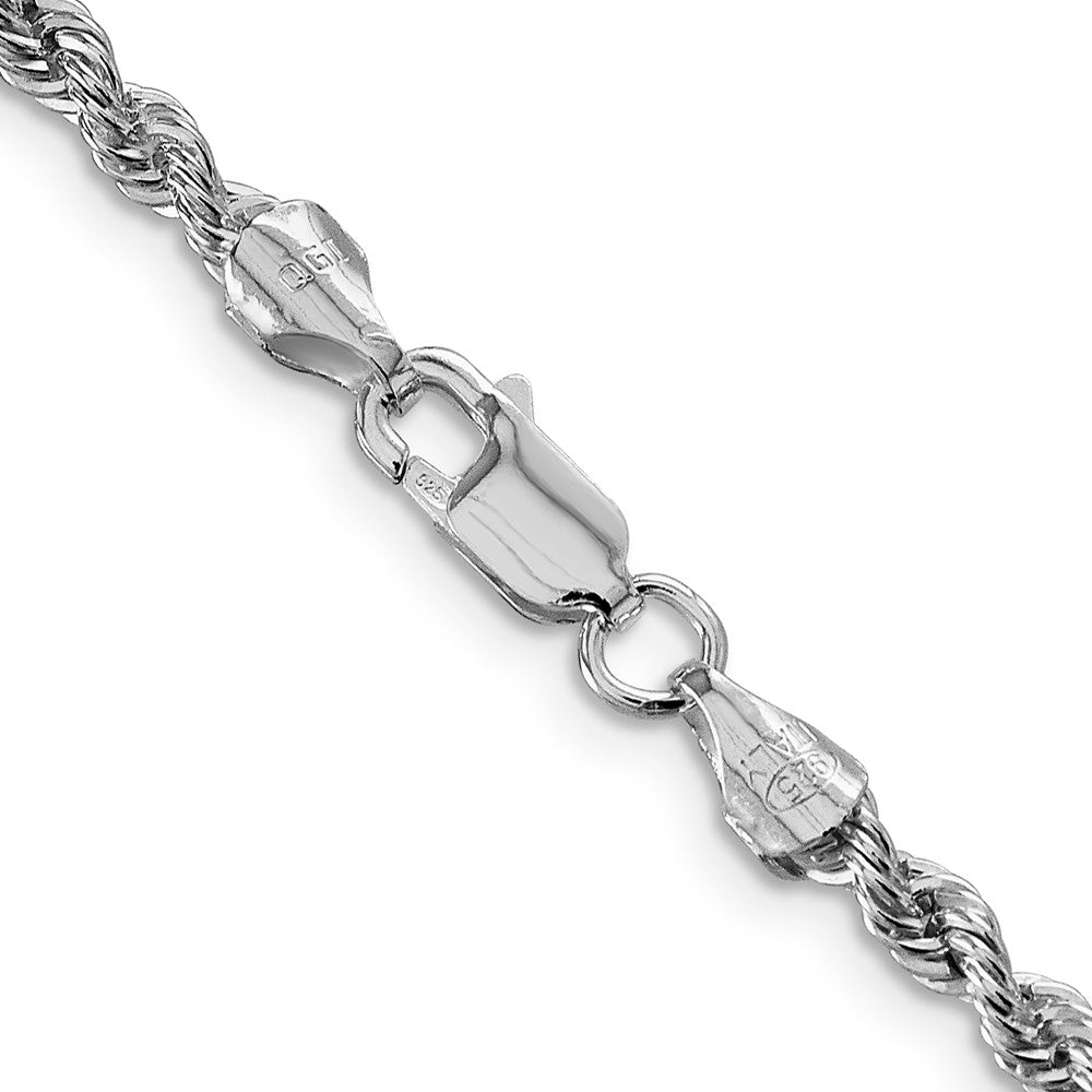 30 Inch Sterling Silver Rhodium-Plated 3mm Solid Rope Chain Necklace