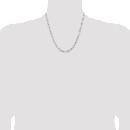 20 Inch Sterling Silver 5mm Solid Rope Chain Necklace