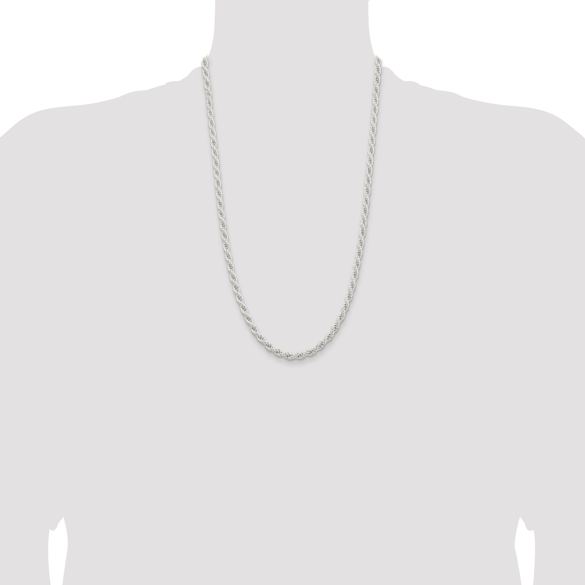 26 Inch Sterling Silver 5mm Solid Rope Chain Necklace