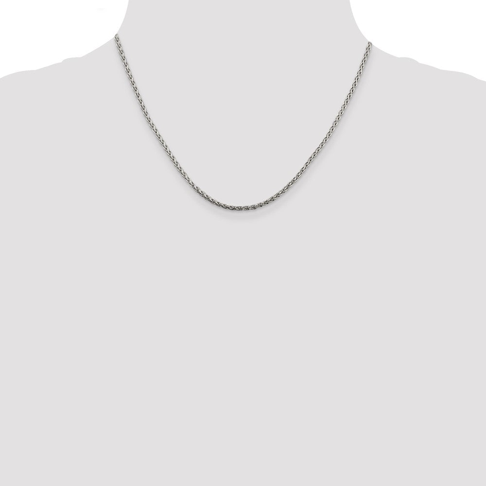 18 Inch Sterling Silver 2mm Diamond-Cut Spiga Chain W/2In Ext.