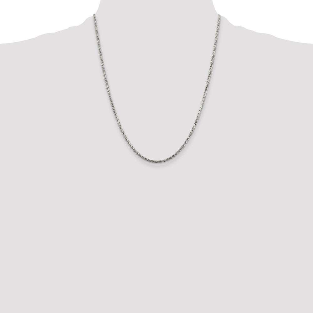 22 Inch Sterling Silver 2mm Diamond-Cut Spiga Chain Necklace