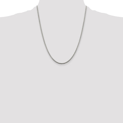 22 Inch Sterling Silver 2mm Diamond-Cut Spiga Chain Necklace