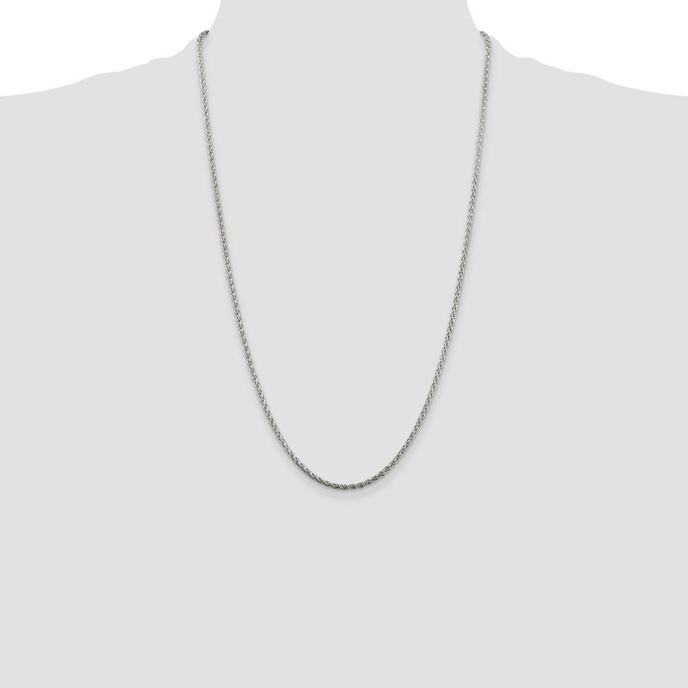 26 Inch Sterling Silver 2mm Diamond-Cut Spiga Chain Necklace