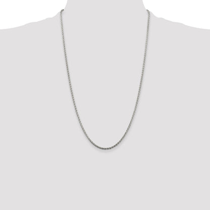 26 Inch Sterling Silver 2mm Diamond-Cut Spiga Chain Necklace