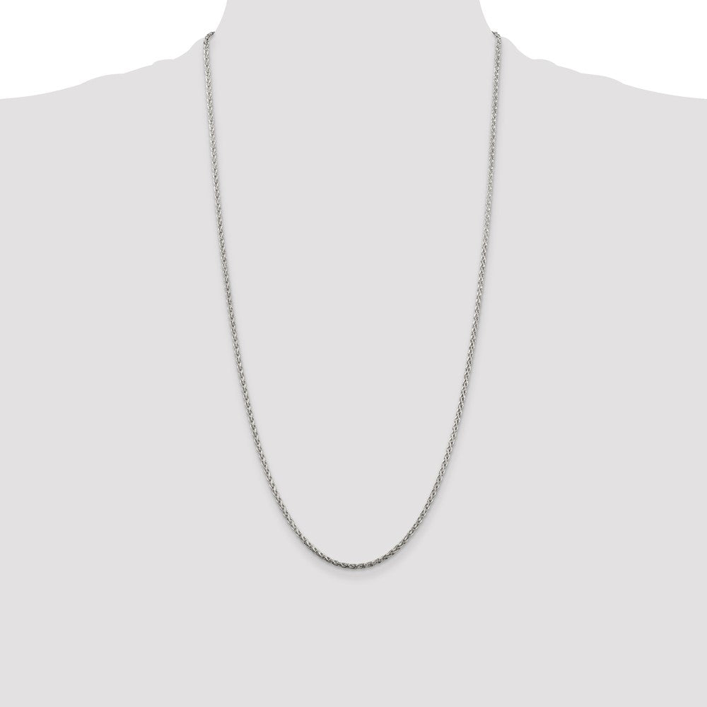 28 Inch Sterling Silver 2mm Diamond-Cut Spiga Chain Necklace