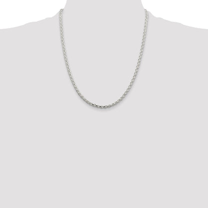 22 Inch Sterling Silver 3.5mm Diamond-Cut Spiga Chain Necklace