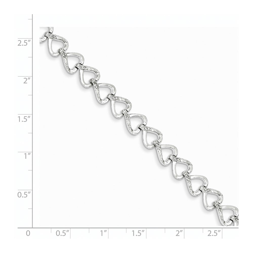 7 Inch Sterling Silver Rhodium-Plated Diam. Hearts Bracelet