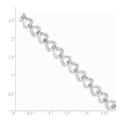 7 Inch Sterling Silver Rhodium-Plated Diam. Hearts Bracelet