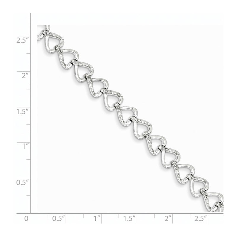 7 Inch Sterling Silver Rhodium-Plated Diam. Hearts Bracelet