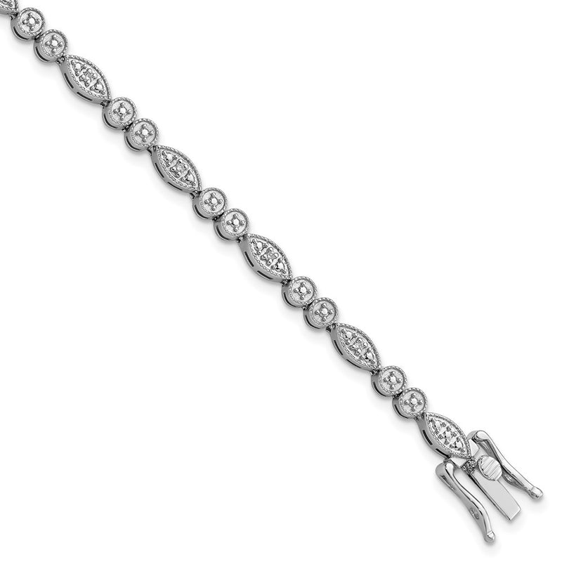 7 Inch Sterling Silver Rhodium-Plated Diam. Bracelet