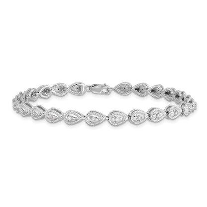 7 Inch Sterling Silver Rhodium Plated Diamond Teardrop Link Bracelet