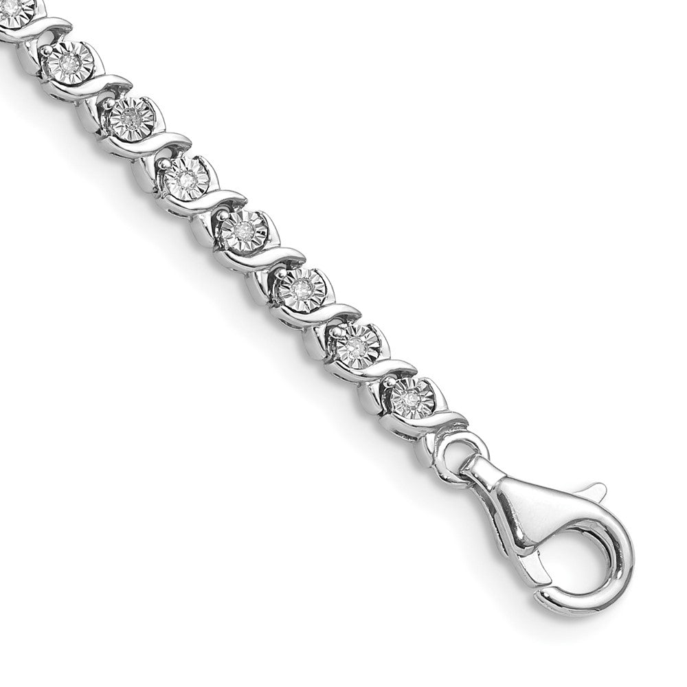 7 Inch Sterling Silver Rhodium-Plated Diam. Tennis Bracelet