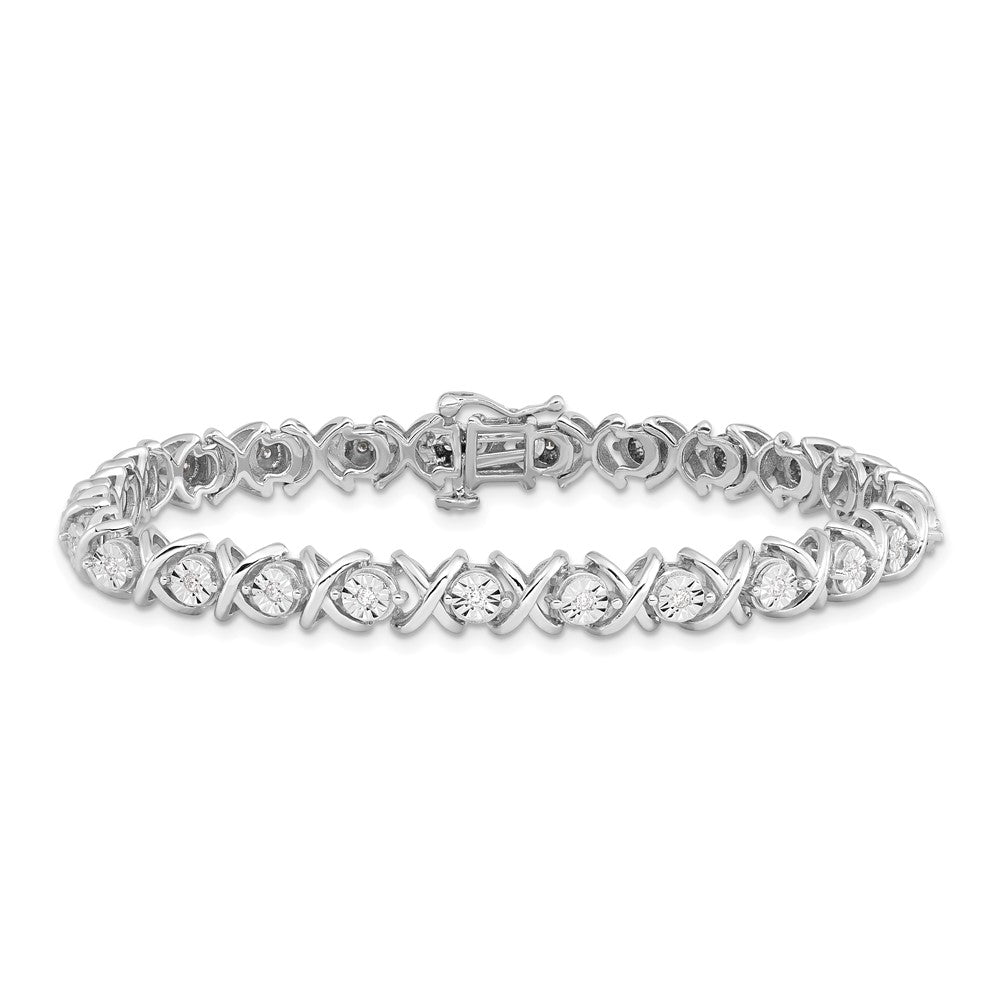 7 Inch Sterling Silver Rhodium-Plated Diam. X Bracelet