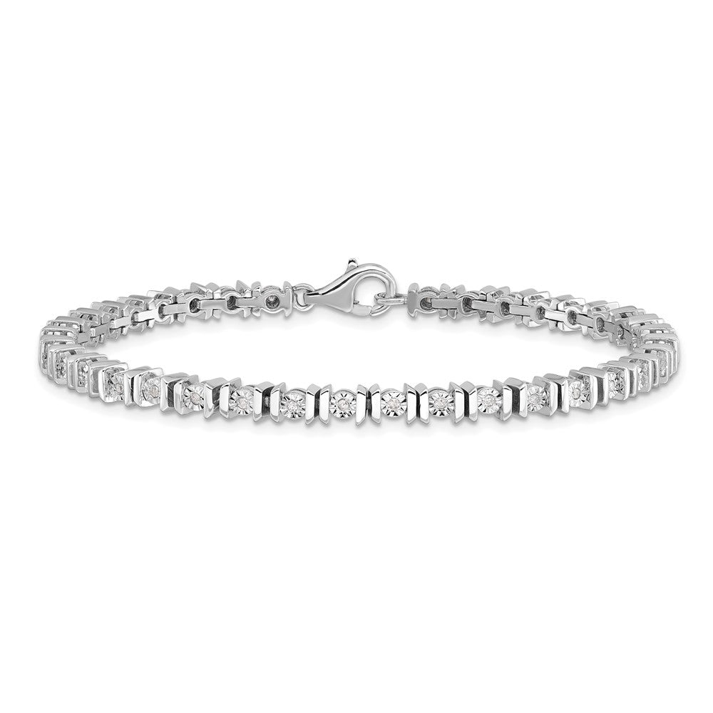 7 Inch Sterling Silver Rhodium-Plated Diam. Tennis Bracelet