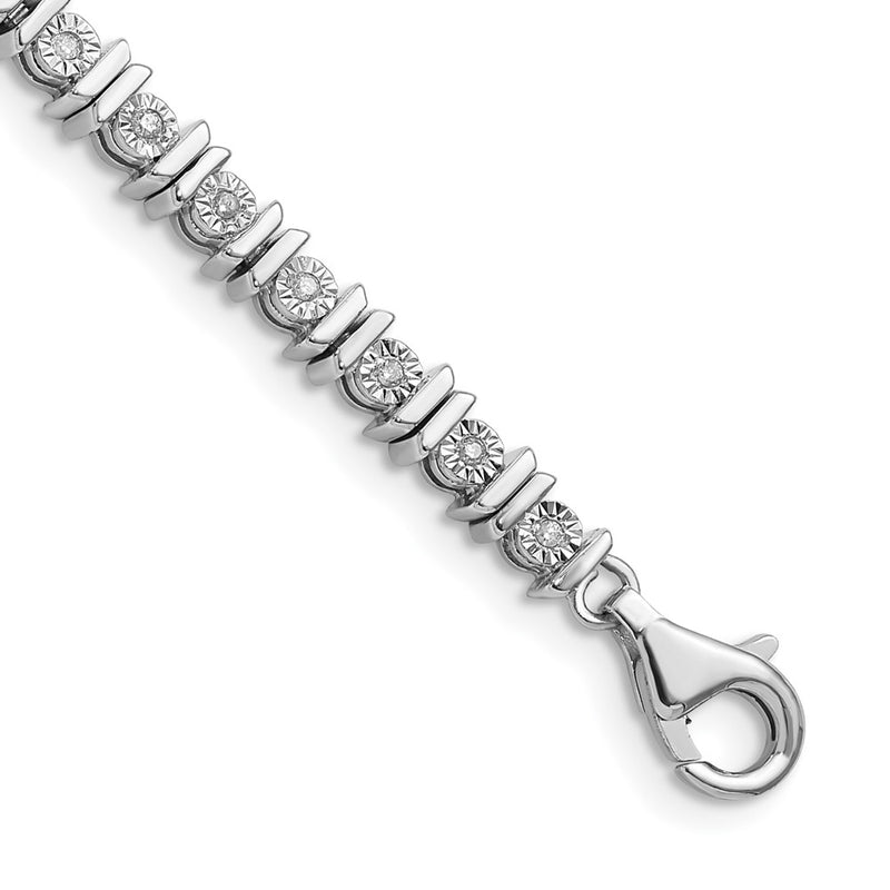 7 Inch Sterling Silver Rhodium-Plated Diam. Tennis Bracelet
