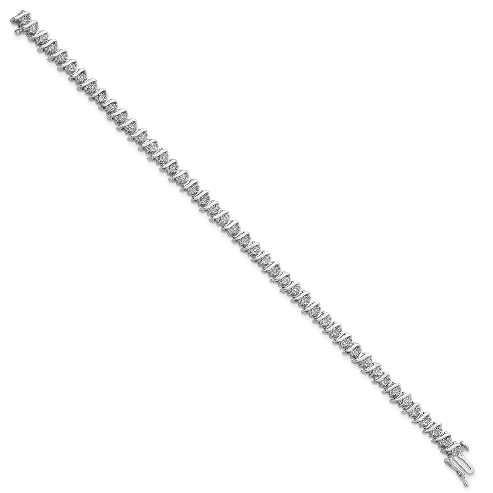7 Inch Sterling Silver Rhodium-Plated Diam. Fancy Bracelet