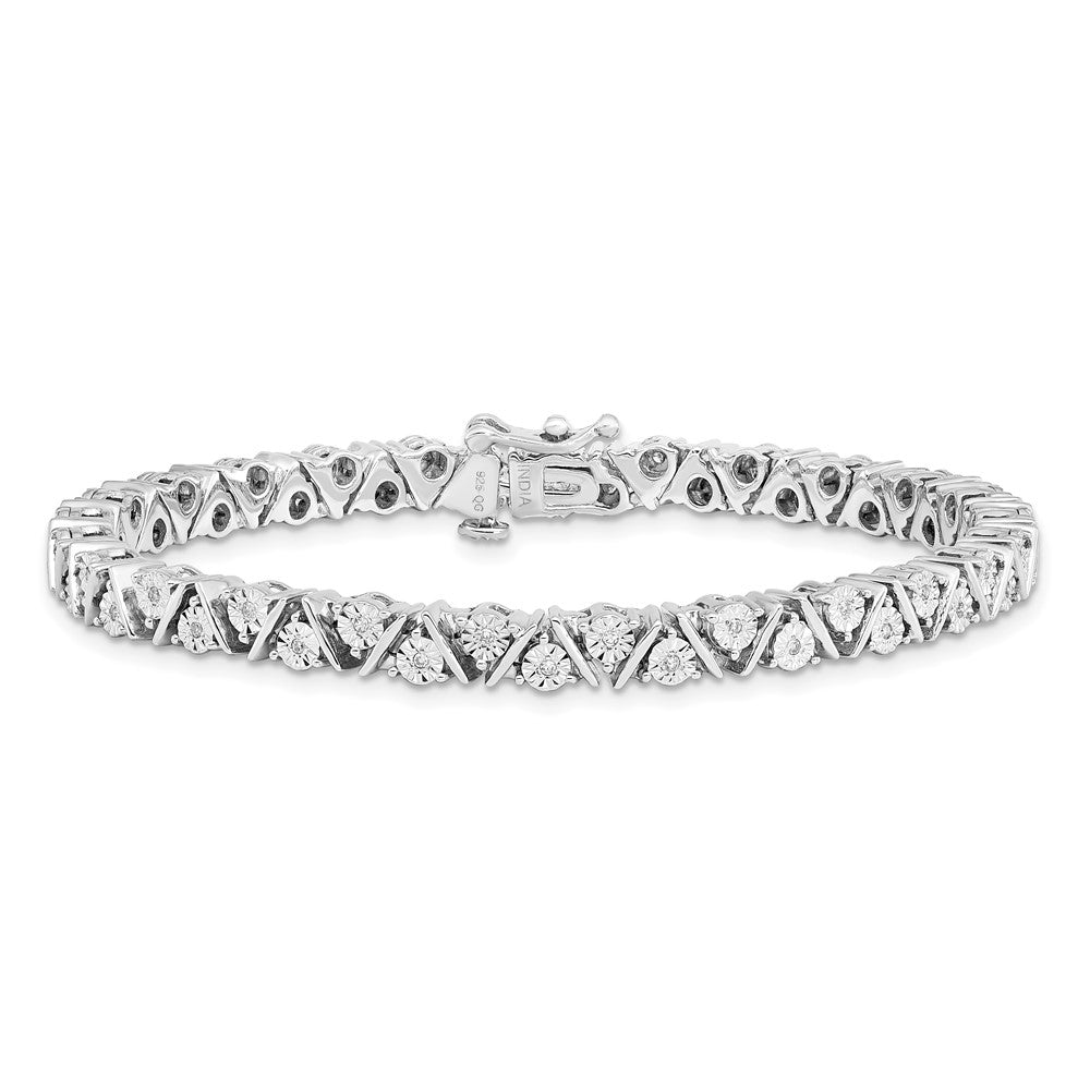 7 Inch Sterling Silver Rhodium-Plated Diam. Triangle Link Bracelet