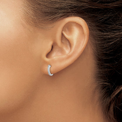 Sterling Silver Rhodium Diam. Huggie Earrings
