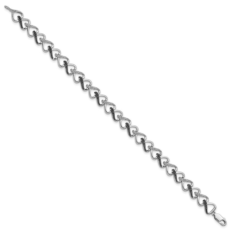 Sterling Silver White Night Rhodium-Plated Black And Diamond 7.5 Inch Bracelet