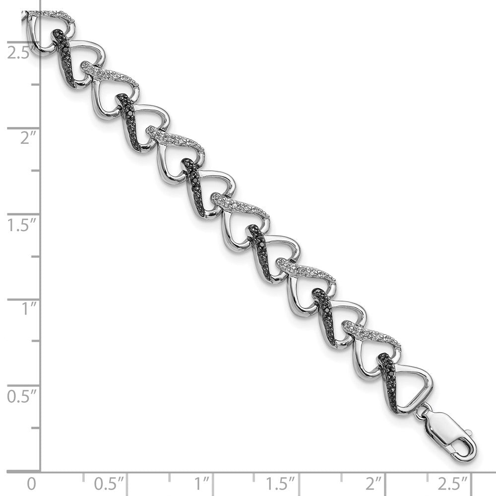 Sterling Silver White Night Rhodium-Plated Black And Diamond 7.5 Inch Bracelet