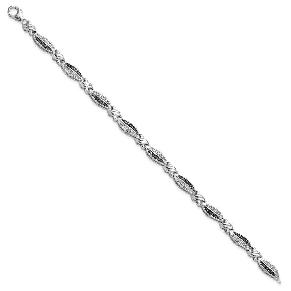Sterling Silver White Night Rhodium-Plated Black And Diamond 7.5 Inch Bracelet
