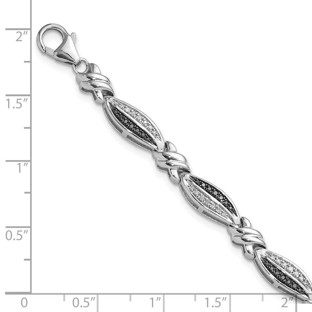 Sterling Silver White Night Rhodium-Plated Black And Diamond 7.5 Inch Bracelet