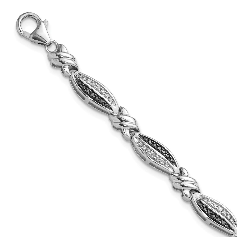 Sterling Silver White Night Rhodium-Plated Black And Diamond 7.5 Inch Bracelet