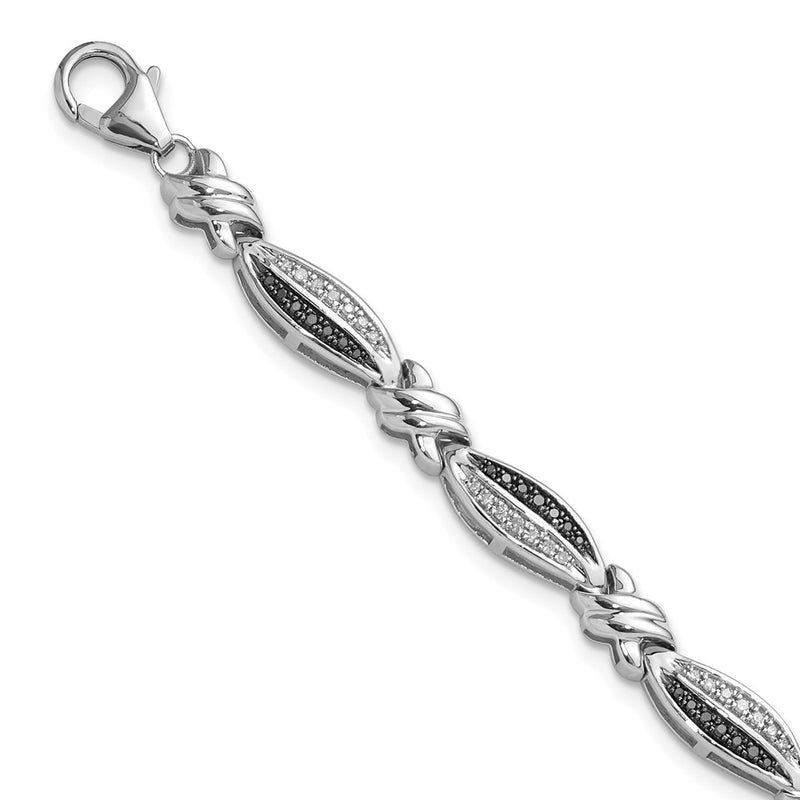 Sterling Silver White Night Rhodium-Plated Black And Diamond 7.5 Inch Bracelet