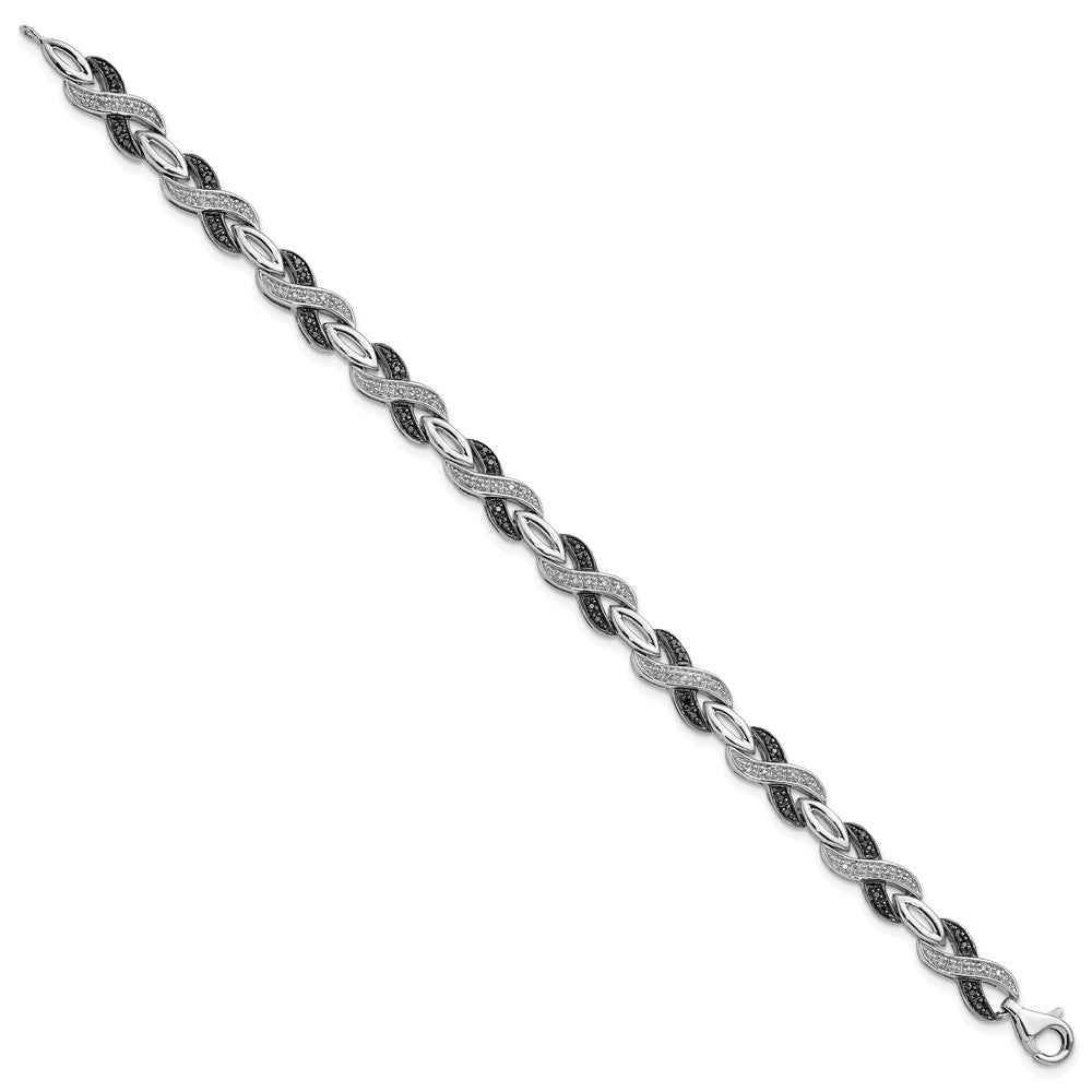 Sterling Silver White Night Rhodium-Plated Black And Diamond 7.5 Inch Bracelet