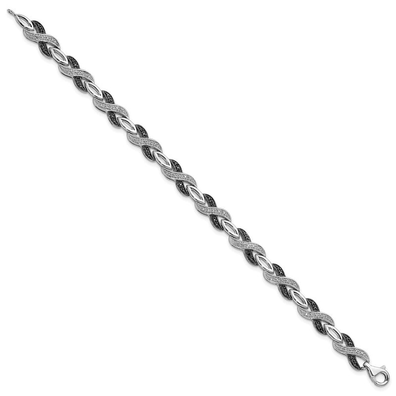 Sterling Silver White Night Rhodium-Plated Black And Diamond 7.5 Inch Bracelet