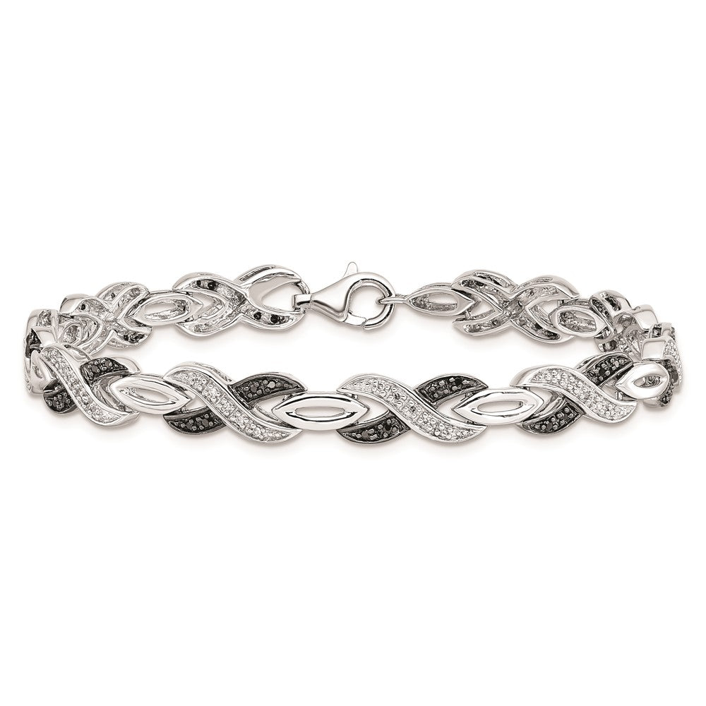 Sterling Silver White Night Rhodium-Plated Black And Diamond 7.5 Inch Bracelet