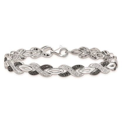 Sterling Silver White Night Rhodium-Plated Black And Diamond 7.5 Inch Bracelet