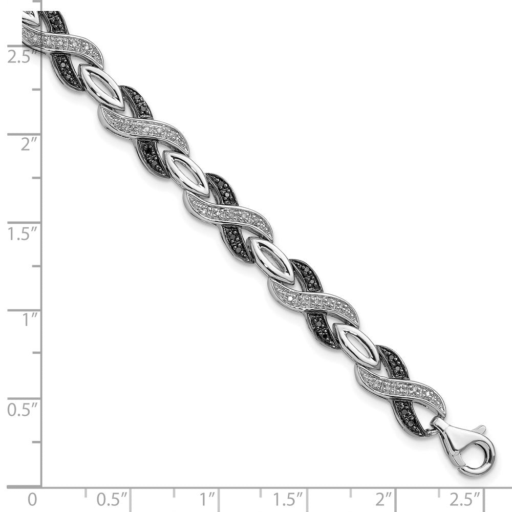 Sterling Silver White Night Rhodium-Plated Black And Diamond 7.5 Inch Bracelet
