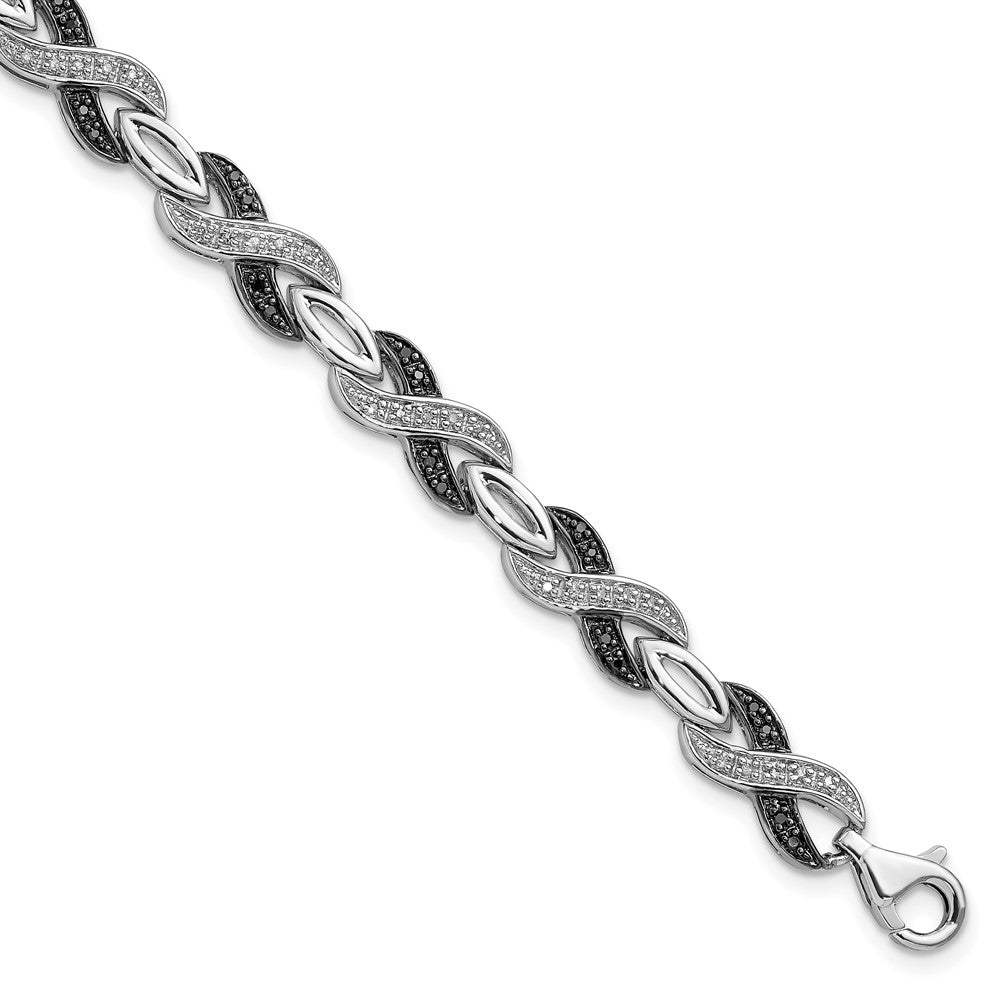 Sterling Silver White Night Rhodium-Plated Black And Diamond 7.5 Inch Bracelet