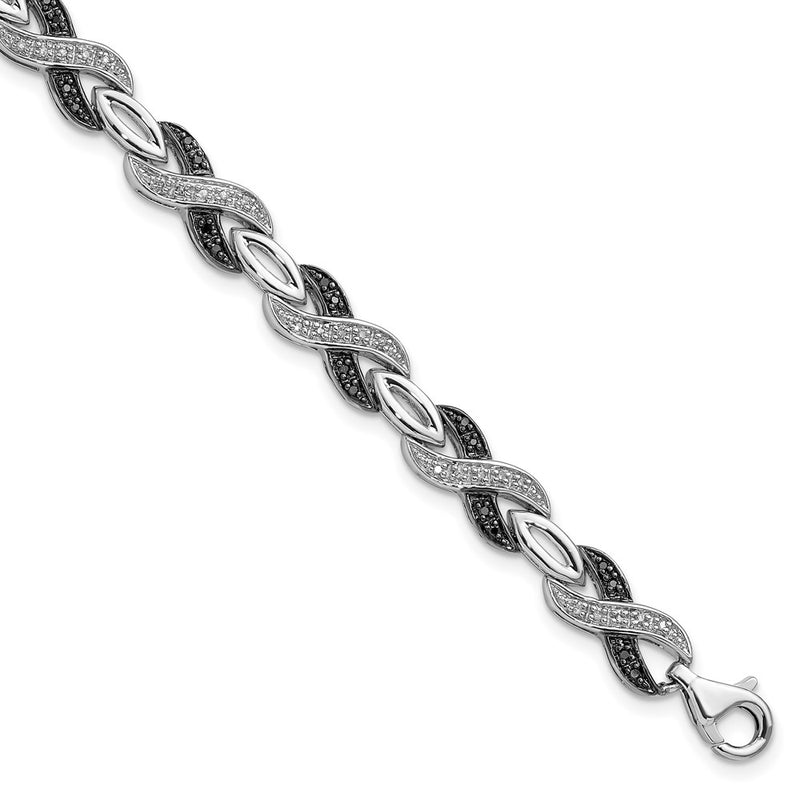 Sterling Silver White Night Rhodium-Plated Black And Diamond 7.5 Inch Bracelet