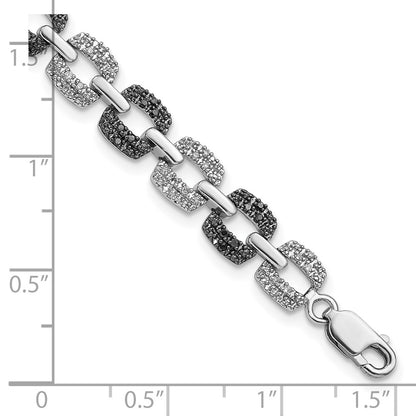 Sterling Silver White Night Rhodium-Plated Black And Diamond 7.5 Inch Bracelet