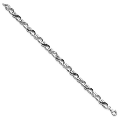 Sterling Silver White Night Rhodium-Plated Black And Diamond 7.5 Inch Bracelet