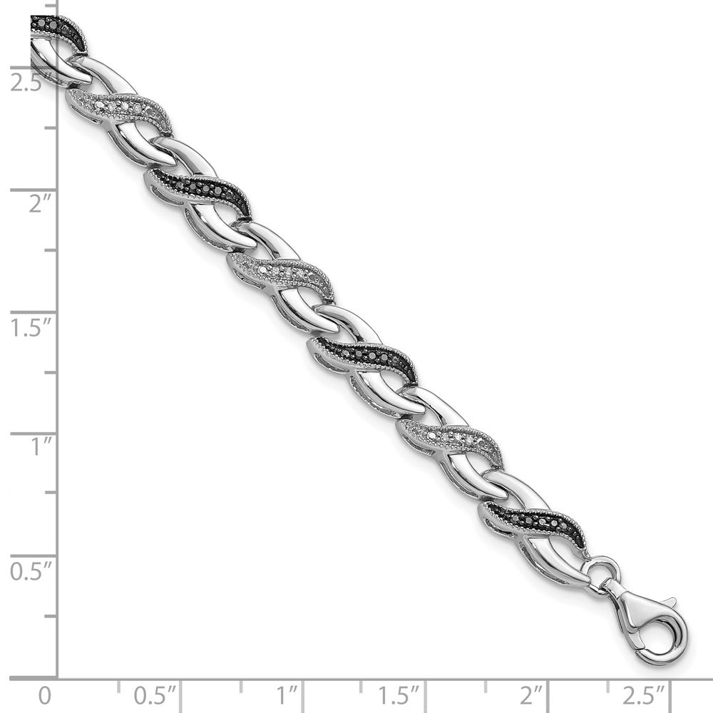 Sterling Silver White Night Rhodium-Plated Black And Diamond 7.5 Inch Bracelet
