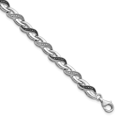 Sterling Silver White Night Rhodium-Plated Black And Diamond 7.5 Inch Bracelet