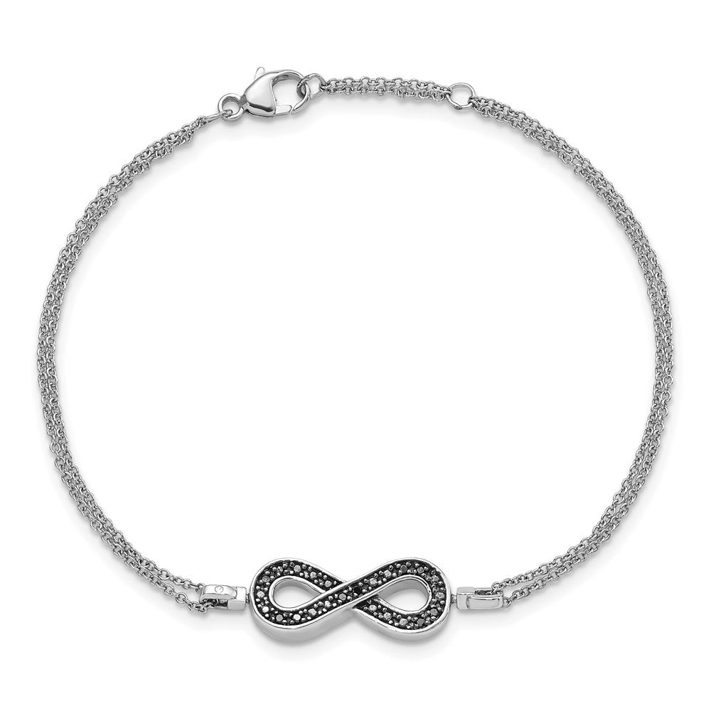 Sterling Silver Rhod 0.1Ct. Blk/Wht Dia. Rvsble Infinty W/.5In Ext. Bracele