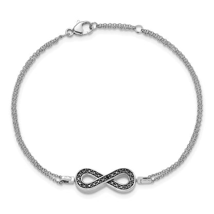 Sterling Silver Rhod 0.1Ct. Blk/Wht Dia. Rvsble Infinty W/.5In Ext. Bracele