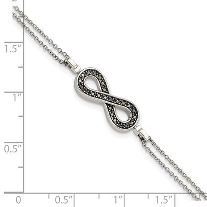 Sterling Silver Rhod 0.1Ct. Blk/Wht Dia. Rvsble Infinty W/.5In Ext. Bracele